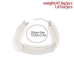 Four-layer white pearl choker necklace with adjustable lobster clasp on white background