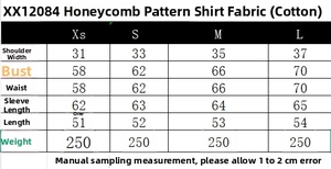 Size chart for women's honeycomb textured poplin shirt including body measurements