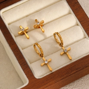 18k gold plated stainless steel cross earrings set with sparkling zircon crystals