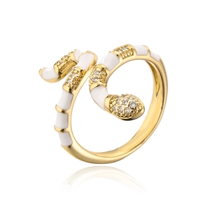 Detailed view of the gold-plated snake ring with white enamel and micro-set zircon accents