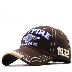 Brown vintage cotton baseball cap with SPARK embroidery and contrast stitching