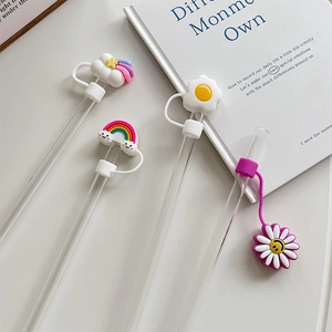 Cute silicone straw covers with rainbow and sunflower designs for 10mm straws