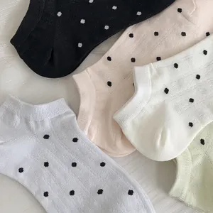 Summer cotton invisible boat socks with stylish polka dots in four soft pastel colors
