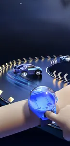 Blue wrist watch remote control car toy with a mini racing car on high-tech glowing track