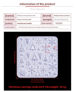 Detailed view of Christmas earrings silicone mold with snowflake and tree shapes and sizes