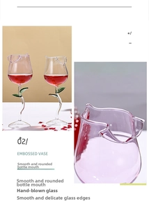 Macro detail of hand-blown rose-shaped glass cup with delicate petal edges and pink tint