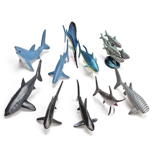 10-piece realistic marine animal toy set including great white shark and tuna models