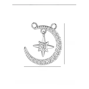 Macro detail of silver moon and star pendant showing 12mm x 14mm size and 5A zircon inlay