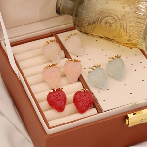 Cute Strawberry Stud Earrings Stainless Steel Resin Sweet Fruit Jewelry For Women Accessory