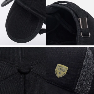 Winter baseball cap for men with foldable ear flaps and adjustable metal buckle