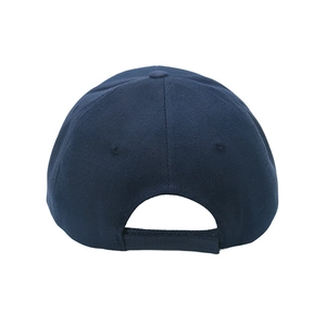 Rückansicht der dunkelblauen Baumwoll-Baseballkappe mit verstellbarem Klettverschluss