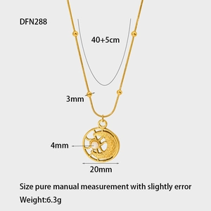 Detailed size specifications for 18k gold plated sun and moon pendant necklace