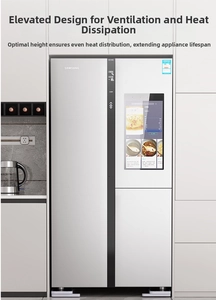 Detail of adjustable white appliance base for ventilation and cooling under heavy units
