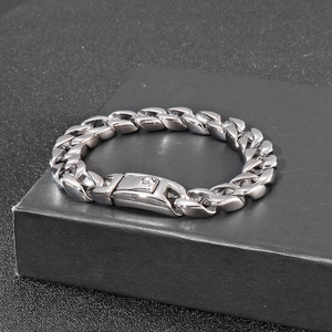 Polished silver stainless steel 12mm Cuban link bracelet for men with box clasp