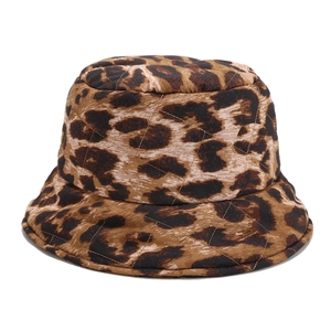 Brown leopard print quilted bucket hat with a retro diamond stitch pattern design