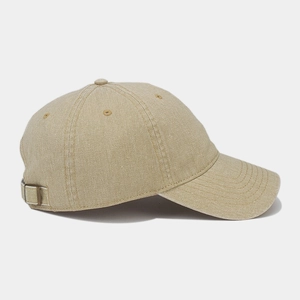 Casquette de baseball en coton kaki lavé avec visière courbée et boucle en métal