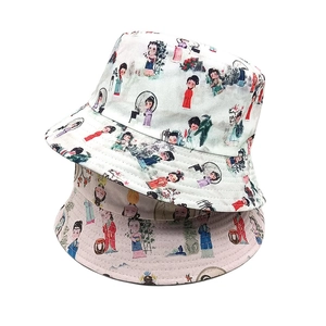 White and pink bucket hats with creative traditional Chinese character illustrations