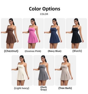 Detail showing seven color options for this cross back tennis dress with built-in padding