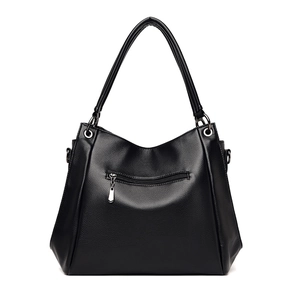 Chic black leopard print textured faux leather tote bag with back zipper and silver hardware