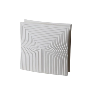 Modern white geometric ceramic vase with 3D radial relief for home and living room decor