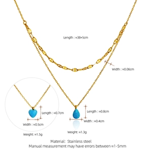 Detailed measurement of the 18K gold-plated double-layer necklace and blue opal pendant