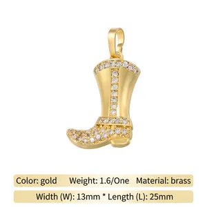 Gold western cowboy boot pendant with zircon inlay made of premium brass material