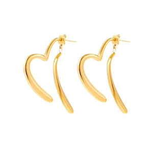 Golden titanium steel heart earrings with irregular minimalist hollow moon design