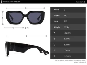 Detailed dimension guide for PC retro sunglasses showing frame width and lens height