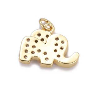 Detailed view of a gold-plated elephant pendant with intricate hollow design and polished finish