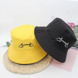 Reversible Bucket Hat Cotton Polyester Something Embroidery Double Sided Sun Protection Outdoor Casual Unisex