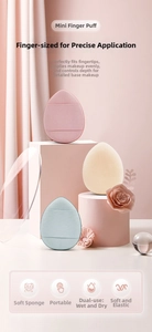 Detail of mini teardrop finger puffs in pastel colors for precise makeup application
