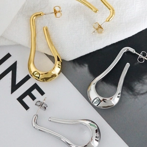 Minimalist Polished Brass U Shape Teardrop Earrings With 925 Sterling Silver Earring Post Geometric Jewelry For Women