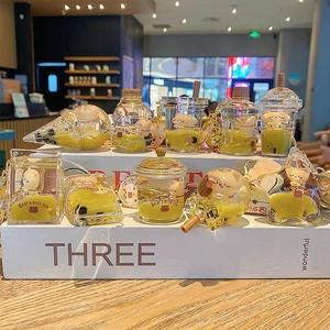 Bubble tea cup bear liquid keychain with floating oil and moving glitter charms