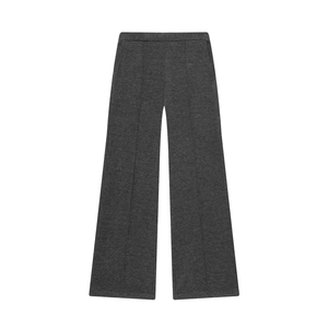 Soft dark grey knitted wide-leg trousers with elastic waist and stylish front seam