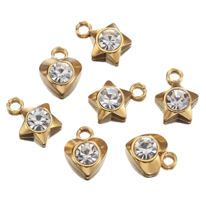 Lot de 7 pendentifs dorés en acier inoxydable avec strass cœur et étoile pour bijoux