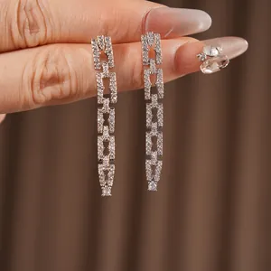 Silver square chain drop earrings with sparkling cubic zirconia for a luxury elegant look
