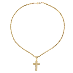 Collier croix hip hop doré pour homme avec pendentif en cristal sur une chaîne torsadée