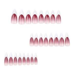 24pcs gradient burgundy french almond press on nails with elegant white tips set