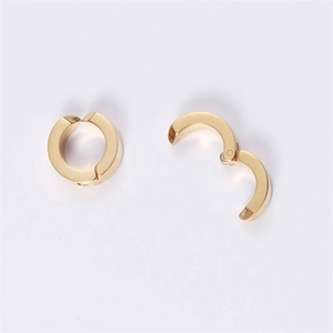 Detail view of gold polished stainless steel clip-on earrings in open and closed positions