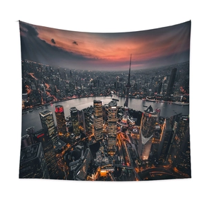 Bohemian style tapestry featuring a high-definition dusk view of Shanghai skyline
