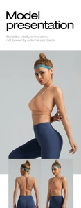 Details des elastischen Halter-Sport-BHs mit festen Polstern und überkreuztem Rücken