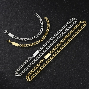 Polished titanium steel Figaro chains with blank ID tags in gold and silver finish