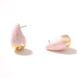 Pink marble textured drop earrings with liquid gold finish in modern luxury style