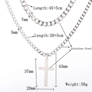 Detailed size chart for stainless steel Cuban link necklace with cross pendant dimensions