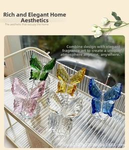 Detailed view of faceted crystal butterflies in multiple colors with spherical glass bases
