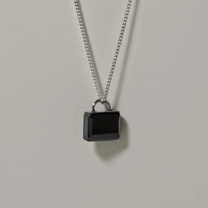 Minimalist 925 Sterling Silver Lock Pendant Necklace With Black Cubic Zirconia Geometric Jewelry For Women