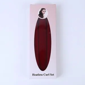 Heatless hair curler set in burgundy velvet with a pink display box for long hair waves