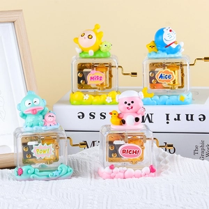 Handkurbel Spieluhr Acryl Transparent Mechanisch Schreibtisch Ornament Süße Cartoon Figur Geburtstag Geschenk Dekoration