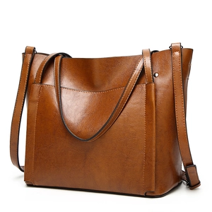 Tote Bag Women Retro Oil Wax PU Leather Large Capacity Shoulder Crossbody Handbag Minimalist Fashion