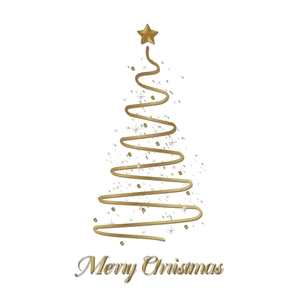 Golden ribbon Christmas tree window sticker with Merry Christmas text on white background